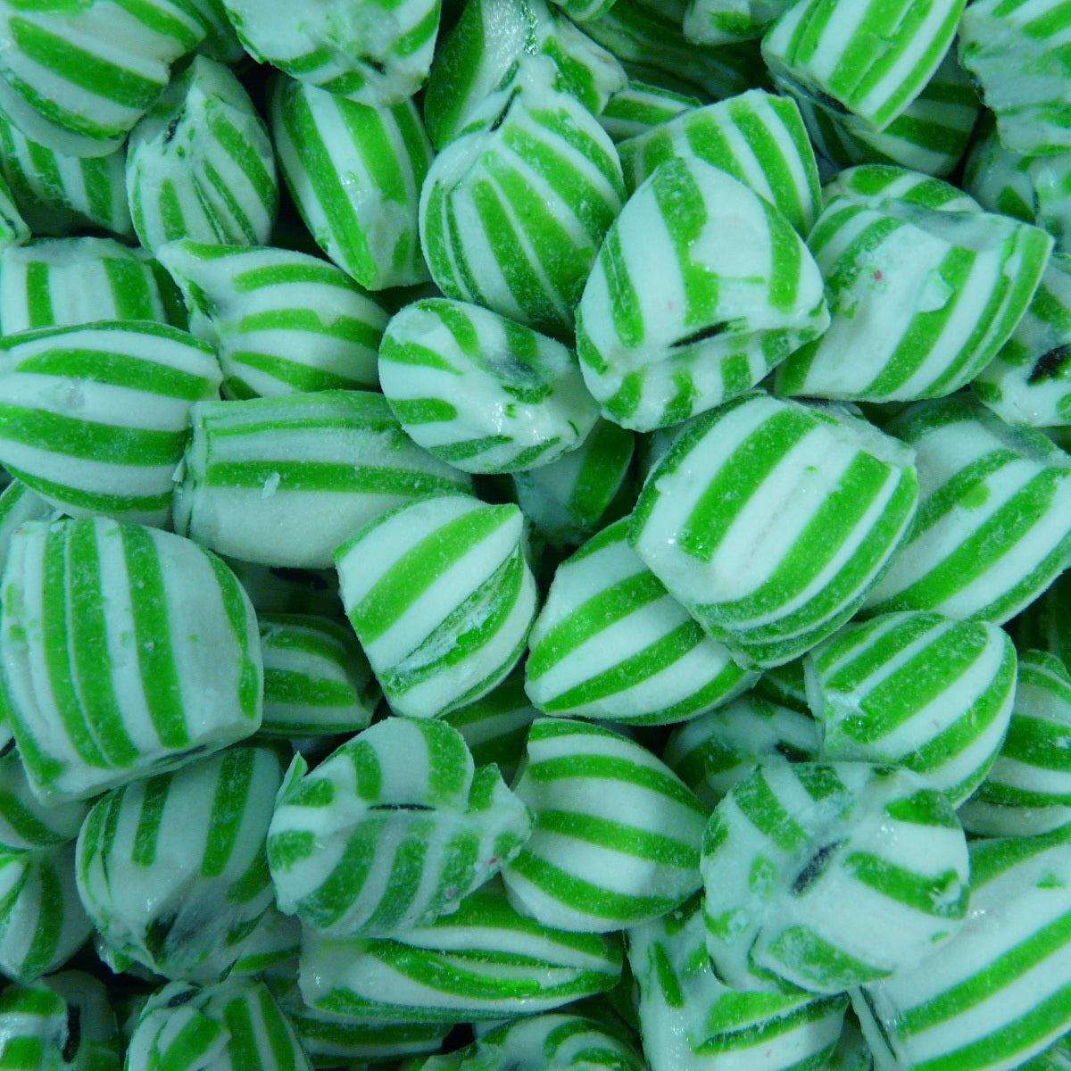 Green and white striped candy pieces